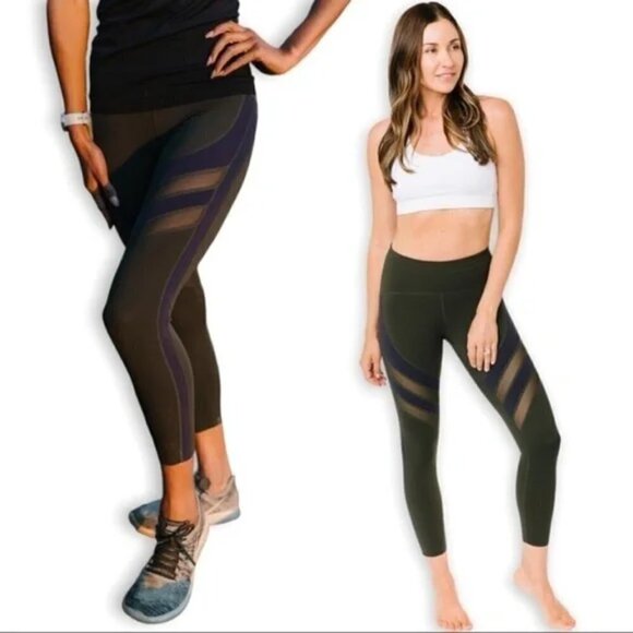 Zyia Active Mesh Luxe Colorblock Navy/Olive Leggings, Size 12 - Picture 1 of 7